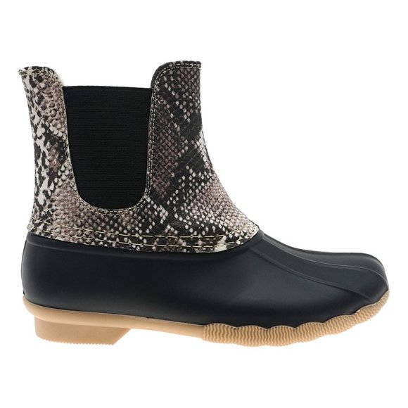 Taupe & Black Snake Print Chelsea Duck Boots - Picture 1 of 5